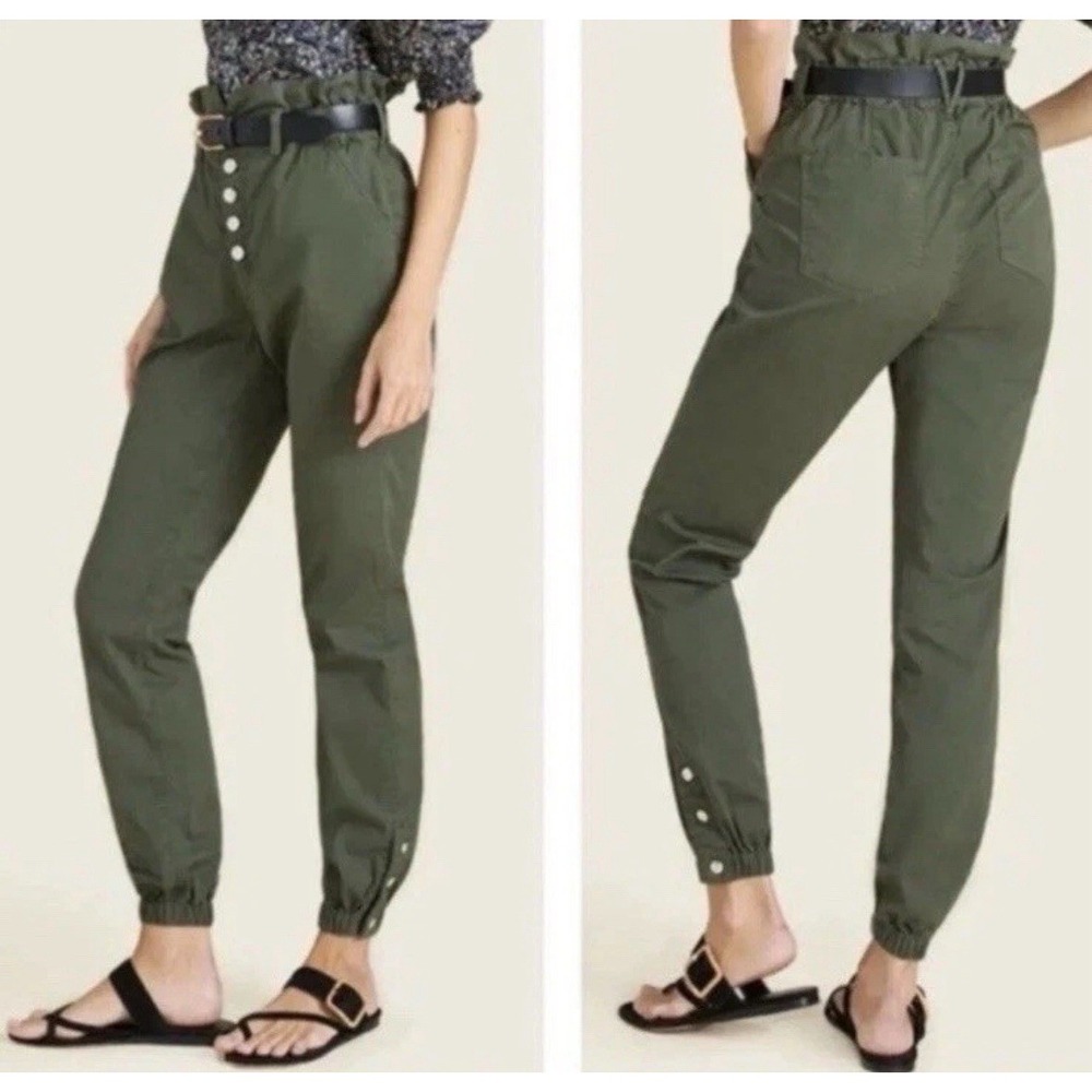 Veronica Beard Tedi Tapered High Rise Button Fly 28/6 Paperbag Jeans Army Green